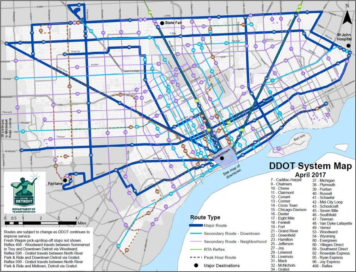 kort over Detroit Bus